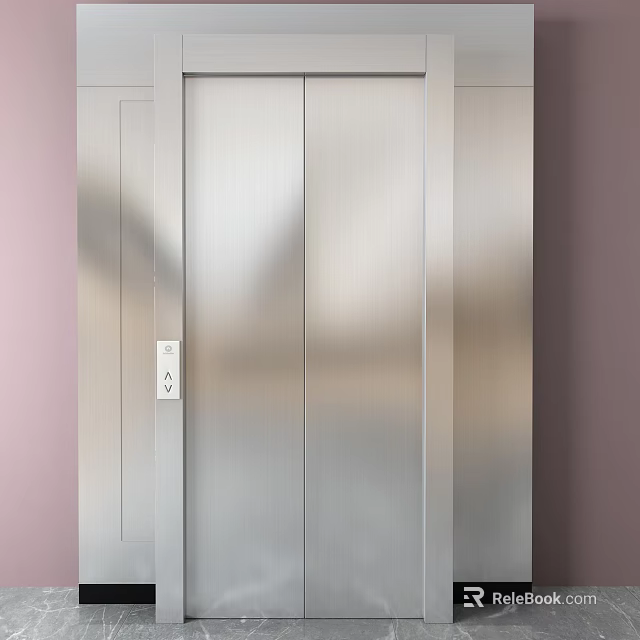 Public Facility Elevator Door With Silver Metallic Finish And Control Panel 3d model 
