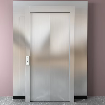 Public Facility Elevator Door With Silver Metallic Finish And Control Panel 3d model