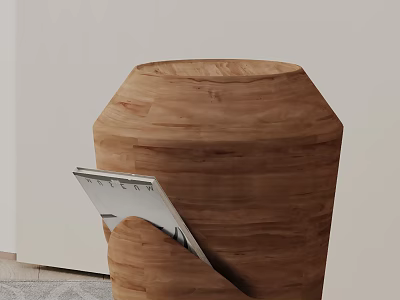 Modern Wooden Side Table with Natural Wood Grain and Magazine on Top 3d model