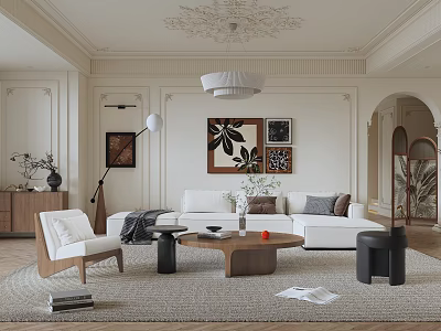 Modern Living Room Interior With White Sofa Wooden Coffee Table And Wall Art 3d model