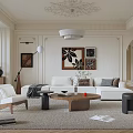 Modern Living Room Interior With White Sofa Wooden Coffee Table And Wall Art