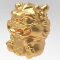Golden Traditional Lion Decorative Figurine with Carved Mane Sitting Posture Home Ornament