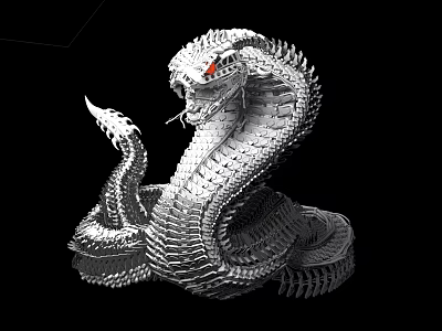 Silver Reptile Cobra With Red Eyes And Coiled Body On Black Background 3d model Silver Reptile Cobra With Red Eyes And Coiled Body On Black Background 3d model
