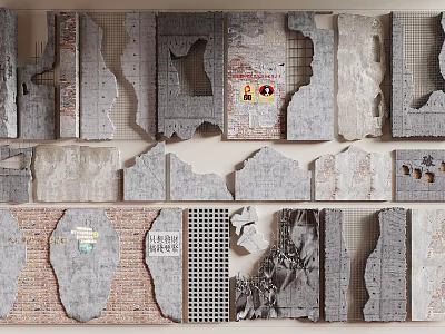 Diverse Architectural Elements With Textured Concrete Brick Stone And Patterned Panel Samples 3d model