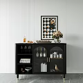 Modern Minimalist Sideboard With Glass Fronted Doors Wall Art And Fresh Flowers