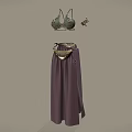 Women's Stylish Green Bra Gold Belt And Purple Long Skirt Clothing Set