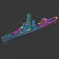 Warship As Water Transport With Detailed Deck Mast And Chimney Structure