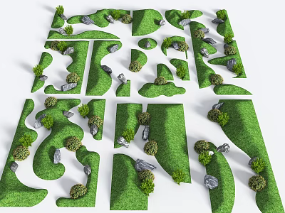 Natural Decorative Microlandscape Design With Green Grass Small Stones And Plants 3d model