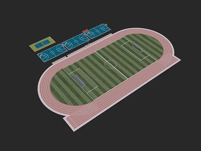 Football Stadium Design With Green Grass Field And Red Running Track 3d model