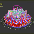 Colorful Tent Shaped Landscape Decoration With Red Blue Purple Hues And Pink Top Ring
