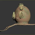 Antique Copper Diving Helmet With Brass Fittings And Red Star Base