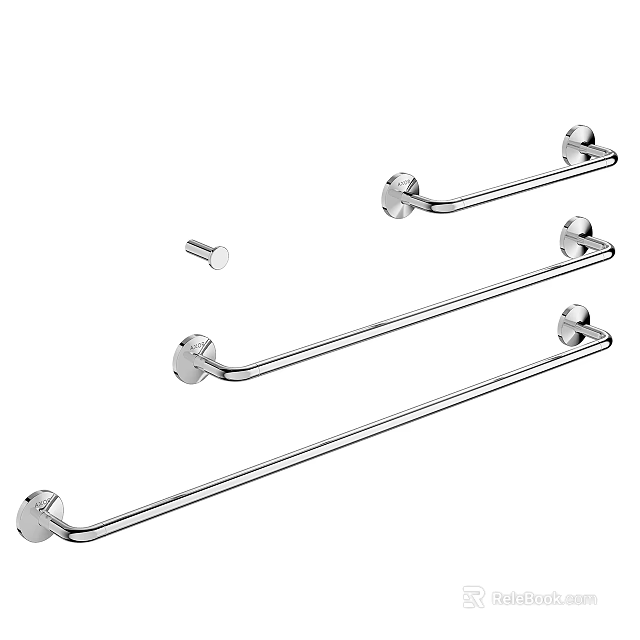 Bathroom Cabinet Rack With Multiple Chrome Towel Bars Wall Mounted Design 3d model 