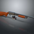 Classic Hunting Shotgun With Wooden Stock Silver Barrel And Ammunition Shells