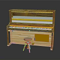 Wooden Upright Piano With Black And White Keyboard And Pink Stool