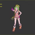 3D Anime Girl Character With Goggles Hat Carrying Shoulder Bag Wearing Casual Shorts Outfit