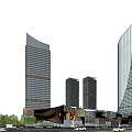 Luxury Commercial Complex with Gucci Coach Stores Modern Architecture Glass Facade and Landscaped Outdoor Area