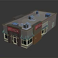 Cartoon Scene Of Hot Pizza Restaurant Building Exterior With Sign Windows Doors And Roof Units
