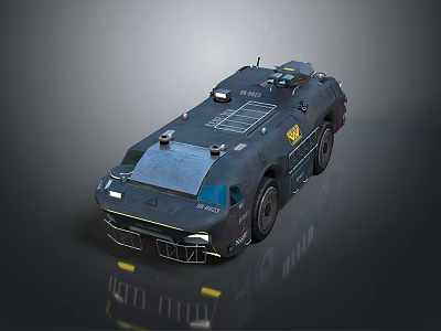 Dark Colored Armored Military Vehicle With Roof Mounted Equipment And Body Insignia 3d model