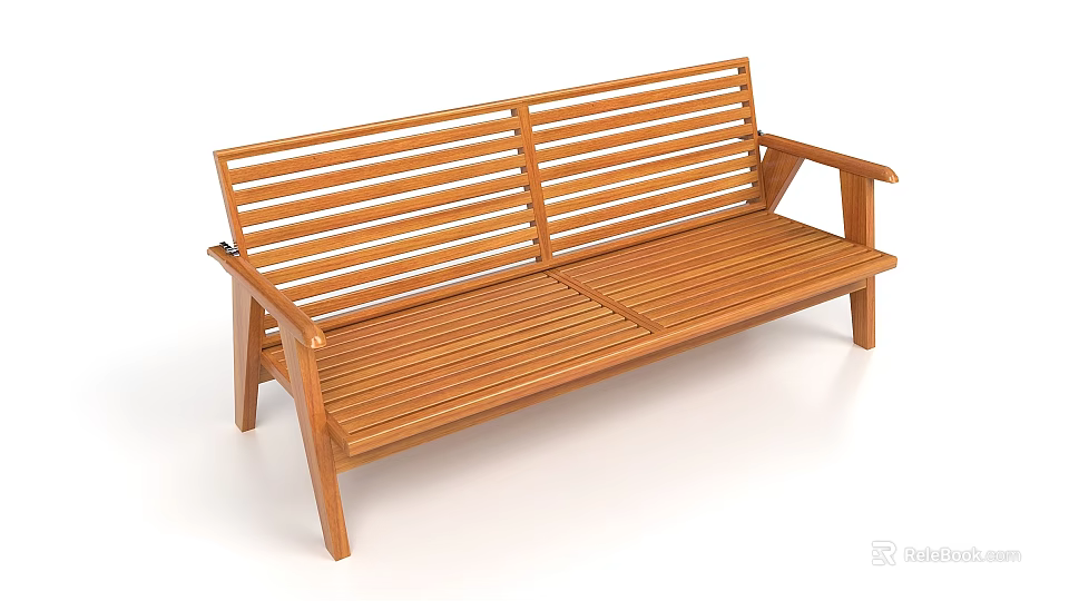 Exhibition Bench With Slatted Wooden Design And Armrests For Trade Shows 3d model 