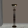 Elegant Modern Floor Lamp With Slender Wooden Poles And Golden Brass Shade