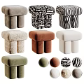 Modern Cream Boucle Upholstered Square Sofa Stool For Cozy Home Living Room Decor
