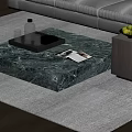 Modern Marble Coffee Table with Tray Glassware Bottle Magazine and Fruit on Side Table