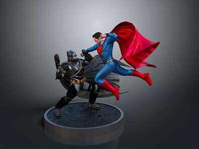 Batman Superman Action Statue In Battle Pose With Blue Costume Red Cape Black Armor 3d model