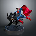 Batman Superman Action Statue In Battle Pose With Blue Costume Red Cape Black Armor