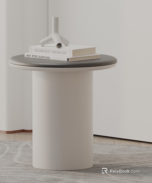 Modern Minimalist White Column Style Side Table With Round Top Books And Decor 3d model 