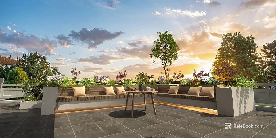 Elegant Wooden Outdoor Sofa Set With Side Table For Cozy Rooftop Terrace Leisure Space 3d model 