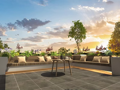 Elegant Wooden Outdoor Sofa Set With Side Table For Cozy Rooftop Terrace Leisure Space 3d model