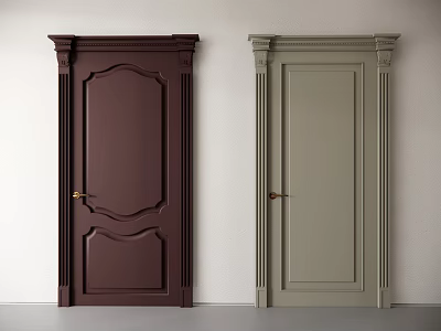 Elegant Hinged Doors With Dark Brown And Light Gray Finishes Decorative Frames And Golden Handles 3d model