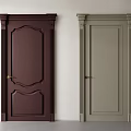 Elegant Hinged Doors With Dark Brown And Light Gray Finishes Decorative Frames And Golden Handles