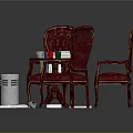 Leisure Sofa Set with Red Armchairs Round Table Books and Scattered Items in Lounge