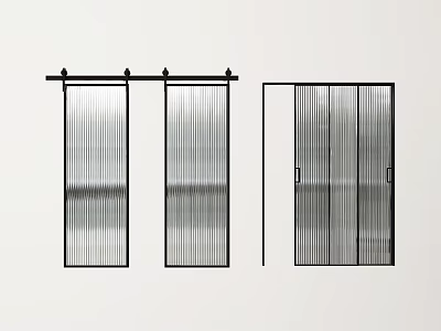 Modern Sliding Doors With Ribbed Glass And Black Metal Frame Design Structure 3d model