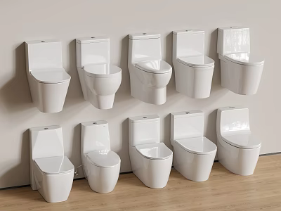 White Toilets In Various Styles Displayed Against The Wall For Bathroom Showroom 3d model
