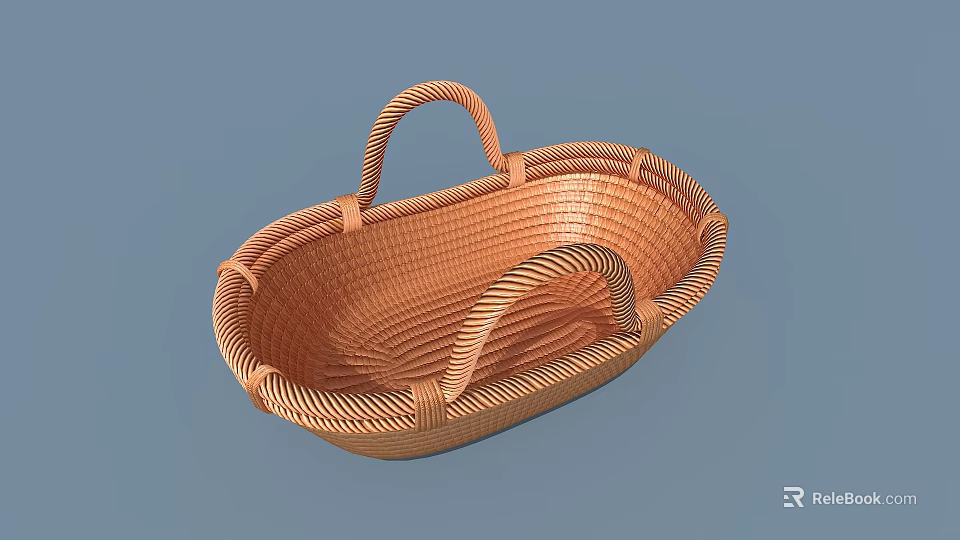 Woven Basket Household Essential Natural Material Oval Shape Dual Handles for Storage and Organizing 3d model 