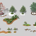 Diverse Shaped Tree Planters With Various Trees And Shrubs In Landscape Design