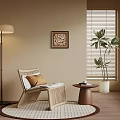 Warm Living Space With Wicker Chair Floor Lamp Blinds And Potted Plant