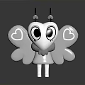 Cute Cartoon Character with Pink Wings Heart Shapes Big Rainbow Eyes and Red Horns