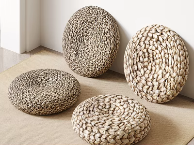 Handwoven Round Floor Stools In Neutral Tones For Indoor Home Decor 3d model
