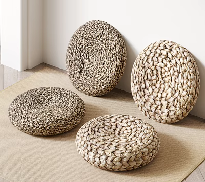 Handwoven Round Floor Stools In Neutral Tones For Indoor Home Decor 3d model