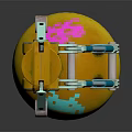 Mechanical Creature With Yellow Body And Blue Mechanical Arms On Round Base