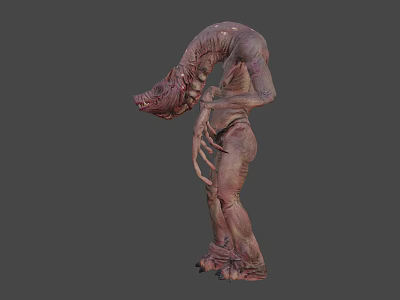 Grotesque Game Movie Character With Long Neck Twisted Body And Reddish Brown Skin 3d model
