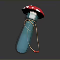 Mushroom Shaped Food Container With Red White Spots Blue Body And Yellow String Decoration