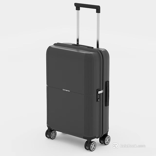 Black Samsonite Suitcase With Retractable Handle And Rolling Wheels For Travel 3d model 