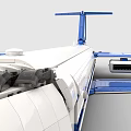 Blue and White Building Blocks Airplane Model With Detailed Wings Fuselage and Tail