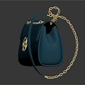 Stylish Turquoise Handbag With Gold Chain Strap And Decorative Metal Clasp