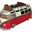 Vintage Red and White Volkswagen Bus with Roof Rack Luggage and Classic Design