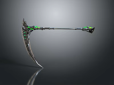 Fantasy Scythe Weapon With Long Handle Black Body Glowing Green Accents And Sharp Blade 3d model